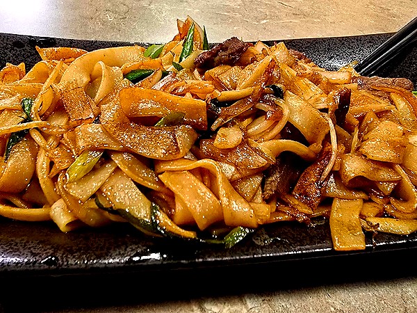 Wok-fried beef chow fun noodles at Bamboo Inn Restaurant Kamloops